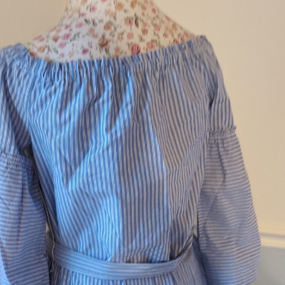 Blue Striped Off-Shoulder Dress- Perfect Sundress For Spring And Summer! - Picture 5 of 5
